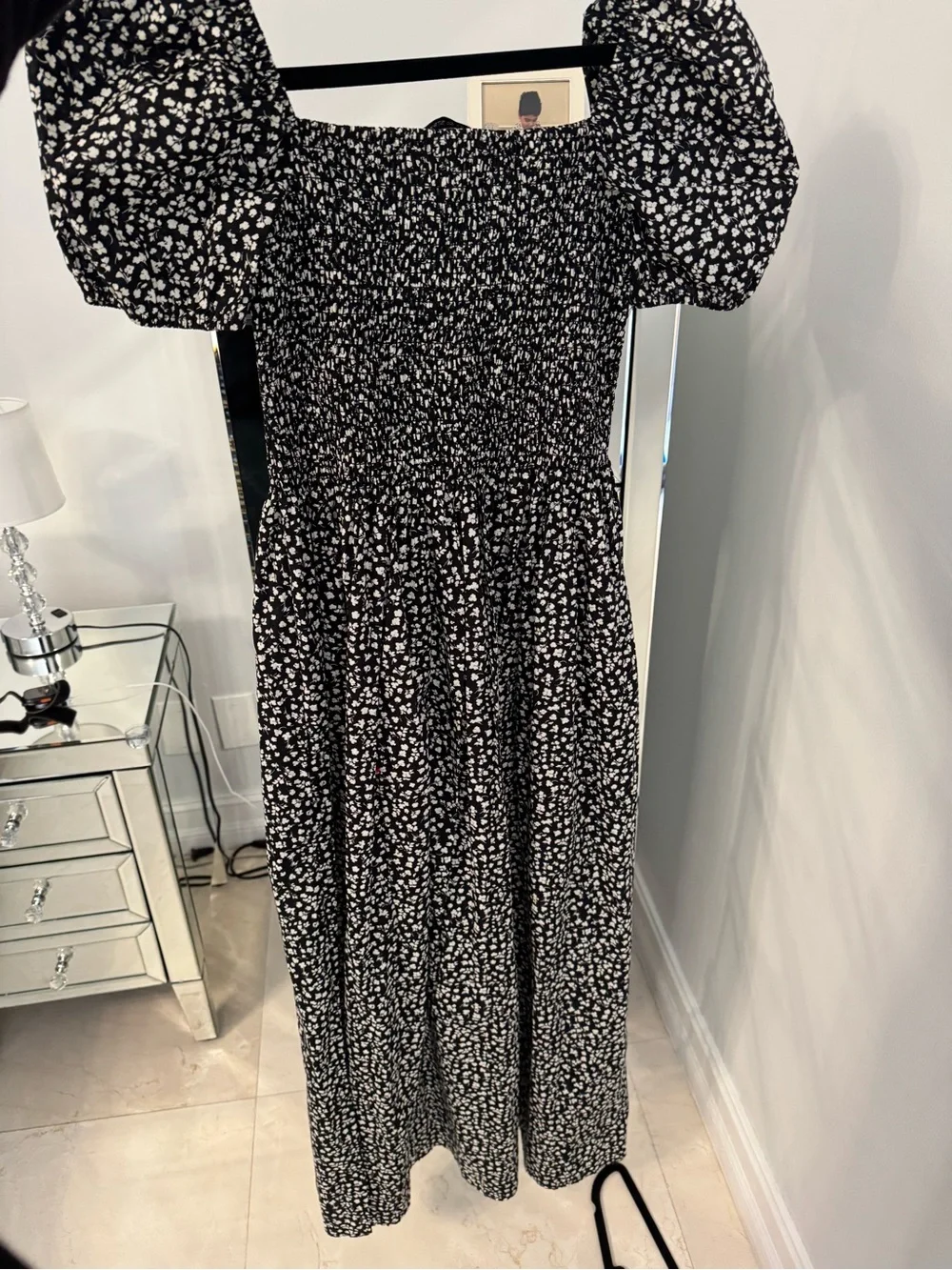 Solid & Striped Smocked Puff-Sleeve Maxi Dress in Black Floral NWT - Picture 10 of 10